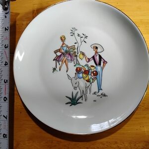 Naaman Rare Hand painted White Ceramic Plate with Colorful Illustration